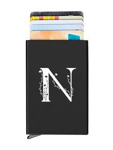 1pc Personalized Laser Engraved 26 Letter Name Card Holder, Aluminum Credit Card Case, Anti-Magnetic RFID Wallet With Auto Pop-Up Card Slot - Black - View 12