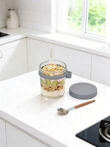 16oz/500ml [1/2 Pack] Overnight Oats Mason Jar With Spoon Lid, Sealed Oatmeal Container With Measurement Markings, Portable Cereal Canister - Grey - View 3