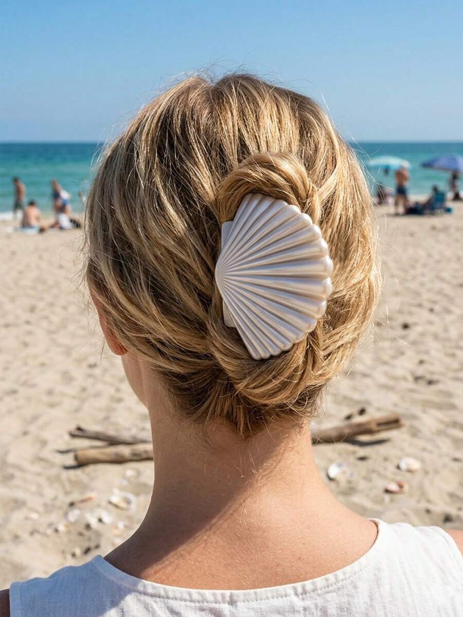 1/2 chiếc kẹp tóc hình vỏ sò lớn màu bạc óng ánh, phụ kiện tóc phong cách Bohemian dành cho nữ, thích hợp cho mùa xuân/hè, đi chơi, nghỉ mát, du lịch. - Nhiều màu - Xem 1