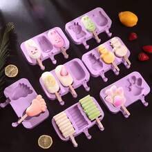 1pc Cute Cartoon Silicone Ice Cube/Ice Cream Mold, 10pcs/50pcs Ice Pop Sticks - Multicolor - View 5