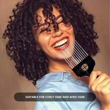 2 piezas Peine de metal afroamericano, negro, 2 piezas surtidas, de dientes anchos, diseño clásico de puño negro, adecuado para estilos de cabello rizado y afro - Negro - Ver 4