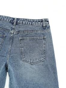 Men's Street Fashion Design Frayed Patchwork Retro Denim Capri Shorts - 中等水洗藍 - 查看 7