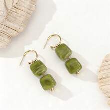 BMOR 1对法式复古奶油杏仁色和日落橙色亚克力仿天然石吊坠耳环，适合女士派对佩戴 - 方吊墜 - 查看 10