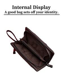 HOVI'S Men's Premium PU Organizer Wallet - Detachable Wrist Strap & Tortoiseshell Texture With Silver Zipper - Brown - View 8