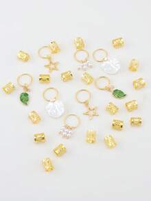 28件套波西米亚风发饰套装，包含贝壳、星星和树叶吊坠——金色发夹，适用于辫子、脏辫，节日发饰，爪夹，夏季、假日、旅行 - 金色 - 查看 4