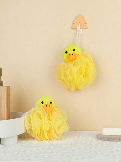 1pc Cartoon Duck Shaped Foam Bath Ball, PE Material Shower Sponge, Bathroom Home Decor, Back To School Season
