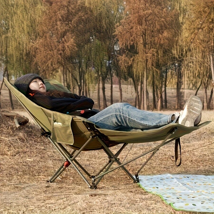 1pc Foldable 2-In-1 Camping Cot Chair, Adjustable Sleeping Recliner With Detachable Footrest, Adult Outdoor Portable Leisure Chair Bed With Storage Bag, Suitable For Fishing, Hiking, Camping, Memorial Day Outdoor Gear, Road Trip Essentials, Backyard Relaxation