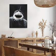 1pc Vintage Canvas Wall Art Print - Great White Shark Posters, Black Background Wall Decor, Retro Home Decoration For Living Room & Bedroom, Unframed Wall Arts, A Perfect Gift Choice For Friends - Great White Shark - View 2