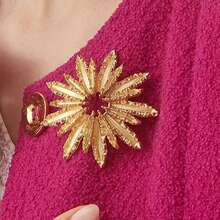 Broche de flor de camélia dourada em formato assimétrico (1 peça), acessório para vestido, acessório para alça, ideal para festas e ocasiões especiais. - Camélia - Ver 3