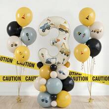 43pcs Gray-Blue & Lemon Yellow Balloon Tower Truck Theme Decorative Stickers, Suitable For Construction Theme Birthday Party Decor, Baby Shower Party - View 6
