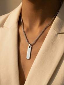1pc Stainless Steel Necklace, Minimalist Rectangular Pendant Necklace Chain, Suitable For Family, Friends, Couples, Daily Wear - Rectangular Pendant Necklace - View 8