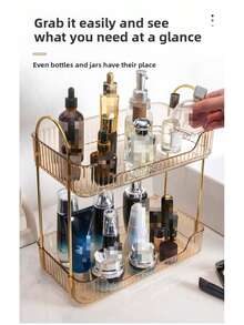 1pc Acrylic Makeup Organizer, Luxury Gold Transparent Multi-Layer Storage Rack, Bathroom Vanity Tabletop Skincare & Lipstick Holder - White - View 12