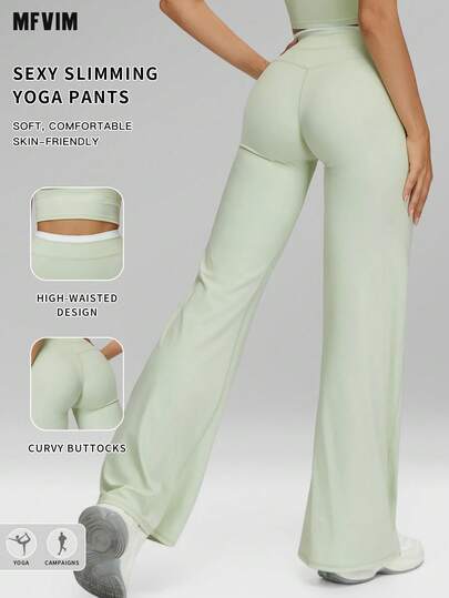  Pantalones deportivos de yoga para mujer MFVIM con bloqueo de color y sensación desnuda, pierna ancha suelta 2 en 1 de cintura alta, casual, acampanada, transpirable, elástica y de tela suave y amigable con la piel para uso casual, al aire libre, correr, ciclismo, yoga, pilates, entrenamiento en el gimnasio