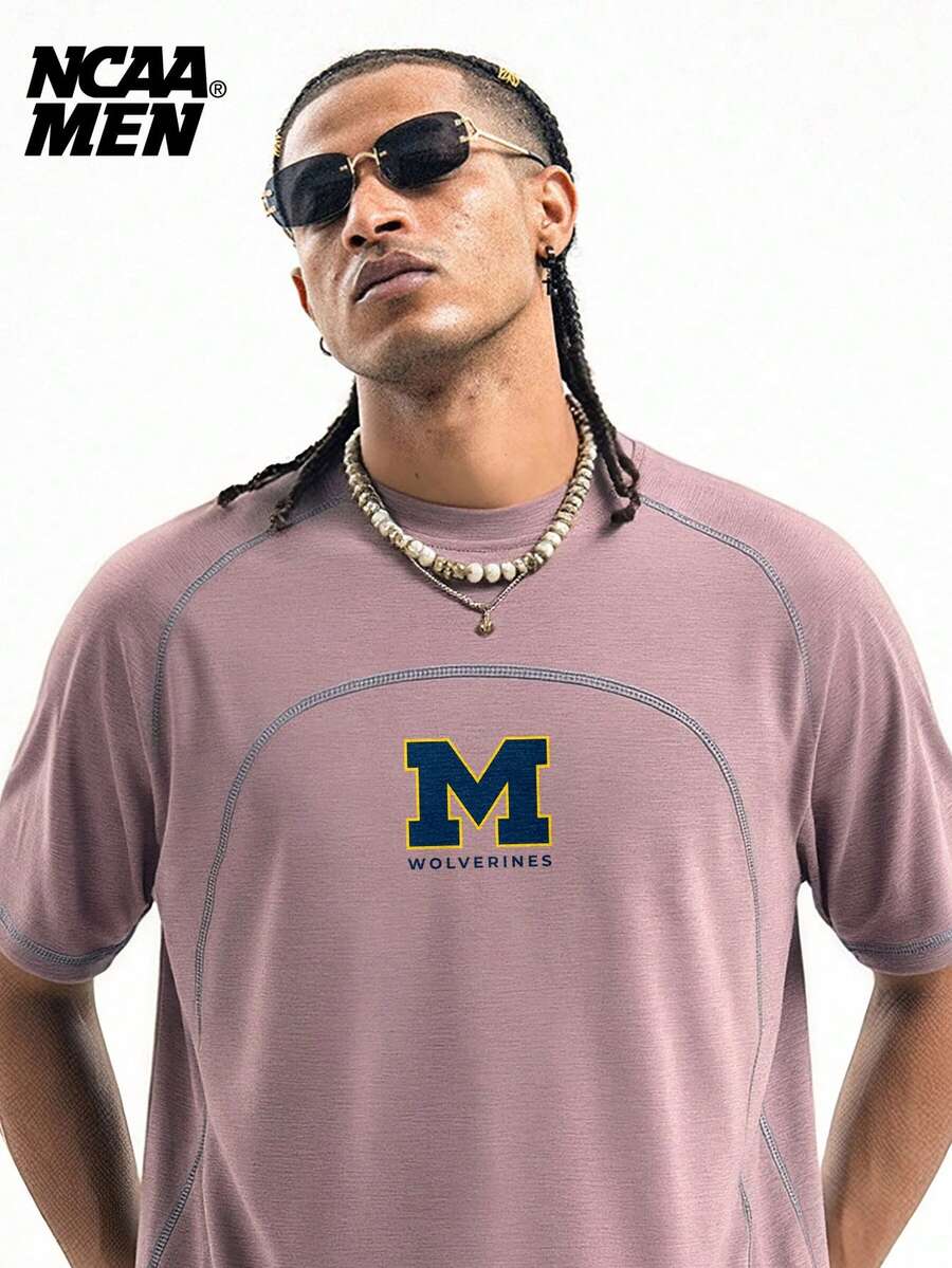 Men's Spring Letter Print T-Shirt Top, Sleeveless Vest Short Sleeve, Couple Matching Style, Spring/Summer Striped Design - Pink - View 1