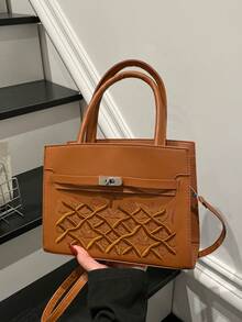 2026 New Mini Embossed Structured Tote Bag For Women,Premium PU Leather Shoulder Bag With Intricate Embossed Pattern & Turn-Lock Clasp, Versatile Dual Carry Options (Top Handle & Detachable Crossbody Strap) - Multicolor - View 16