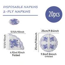 20/40/60pcs Blue & White Ceramic Patterned Napkins, 2-Ply Disposable Cocktail Party Napkins, Vintage Blue & White Ceramic Style Printed Tissue Napkins With Scalloped Edges, Suitable For Weddings, Bridal Showers And Afternoon Tea, Size: 13*13 Inches - Multicolor - View 6