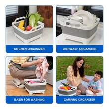 Collapsible Wash Basin 9L, Foldable Dish Tub With Drain Plug, Portable Collapsible Dish Basin, Camping Sink For Washing Dishes, Laundry & Kitchen Use,Gray - Grey - View 5