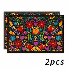 1/2/4/6/8/300pcs Luxury Placemat Set, Featuring Red Floral Pattern Design, Size 12*18 Inches/30*45cm. Multiple Pattern Options Available, Suitable For Family Dining, Home Decor, Birthday Party, Kitchen, Restaurant, And Home Living. 100% Polyester Woven, Washable Polyester Placemats. - Multicolor - View 17