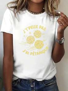 Camiseta de algodón de 180g, no puedo resistirme, tengo una camiseta con estampado de francés, de manga corta, cuello redondo, estilo casual, adecuada para verano y primavera, ropa de mujer para el uso diario, salidas informales, versátil para uso en casa, paseos al aire libre, sencilla y sin restricciones, estilo de nicho a, la primera opción para parejas. - Negro - Ver 6