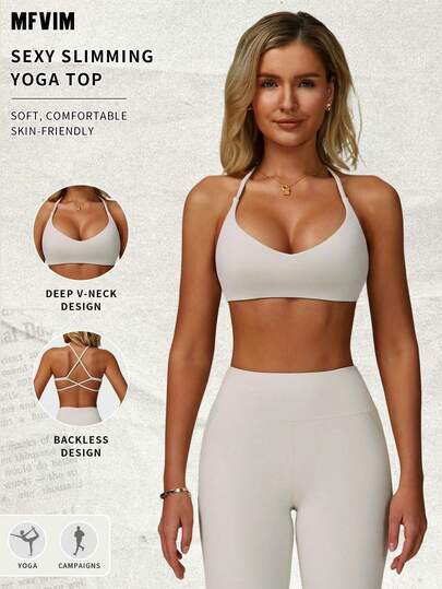  MFVIM Women's Sports Bra, Criss-Cross Strap Backless Design Sexy Wireless Sports Bra, Breathable Comfortable High Elasticity Soft Skin-Friendly Fabric, Suitable For Daily Commute, Outdoor, Jogging, Cycling, Yoga, Pilates, Gym Workout