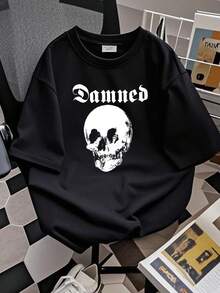 Camiseta de mujer con estampado de la banda The Damned, calavera, de algodón pesado negro, talla XXXL, con mangas largas o cortas - Negro - Ver 2