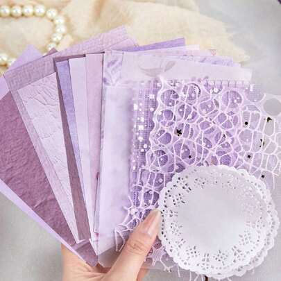 18pcs/Pack Romantic Paper Texture Mixed Material Pack, Multi-Color Theme Set, Versatile Retro Style Net Fabric Material Pack For Scrapbooking, Stationery, Back To School Supplies