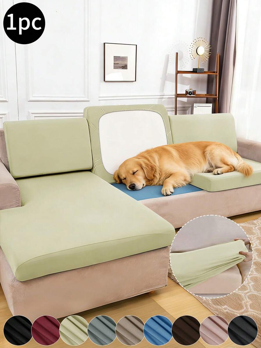 1pc Solid Color High Elastic Milk Silk Sofa Cushion Cover, Dust-Proof 4-Season Removable Machine Washable Sofa Decorative Cover, Suitable For Living Room Polyester Sofa Cushion Cover, Backrest Cover, Black, Light Gray, Light Mocha