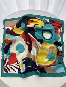 1pc 70*70cm Square Silk Printed Scarf, Fashion Headband Neckerchief Shawl For Women - Mint Blue - View 2