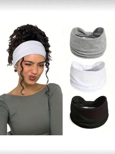 3条/套 波西米亚风女士发带 - 加厚弹力防滑发带，蝴蝶结和圆环设计，白色/灰色/黑色可选，柔软舒适，适合健身、跑步、瑜伽、健身房等多种场合 - 多色可选，适合长发 - 是女士健身和休闲装扮的理想之选 - 牢固贴合，多功能发带，适用于运动和日常佩戴 - 适合作为健身和跑步发带、女士发带、冬季保暖围巾、夏季度假配饰