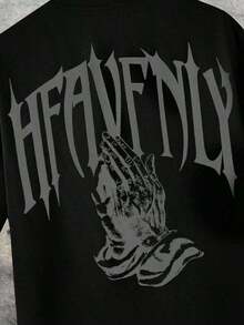 Camiseta casual de manga corta y cuello redondo para hombre con estampado de letra, ideal para el verano y el streetwear - Negro - Ver 1