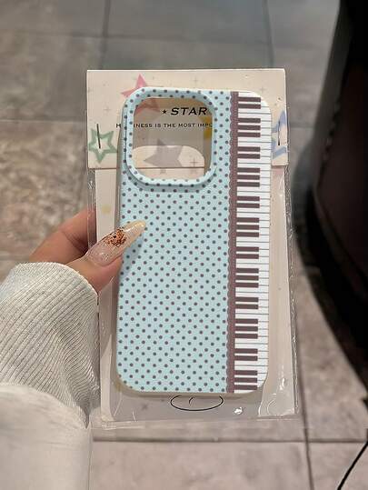 1个钢琴蕾丝波点荔枝纹理防震TPU手机壳，适合作为节日礼物送给男士和女士，兼容苹果XS/XS Max/XR/11/12/13/14/15/16/17 Pro/Pro Max/14/15/16/17 Plus