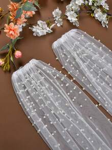 1 Pair Faux Pearl Sheer Bridal Arm Sleeves, Long Loose Style Suitable For Wedding, Travel, Party, Formal Occasions,Summer,Beach - Milky - View 4