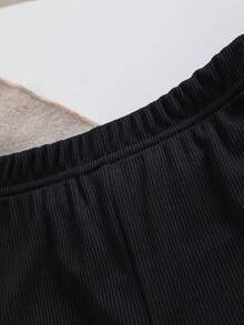 女童甜美花朵套装夏季儿童荷叶边背心休闲日常穿搭喇叭裤时尚两件套 - 黑色 - 查看 7