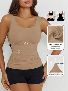 Áo camisole định hình không đường may dành cho nữ, nâng mông và thon gọn eo, thích hợp cho thể thao và tập luyện mùa hè. - Lạc đà - Xem 1
