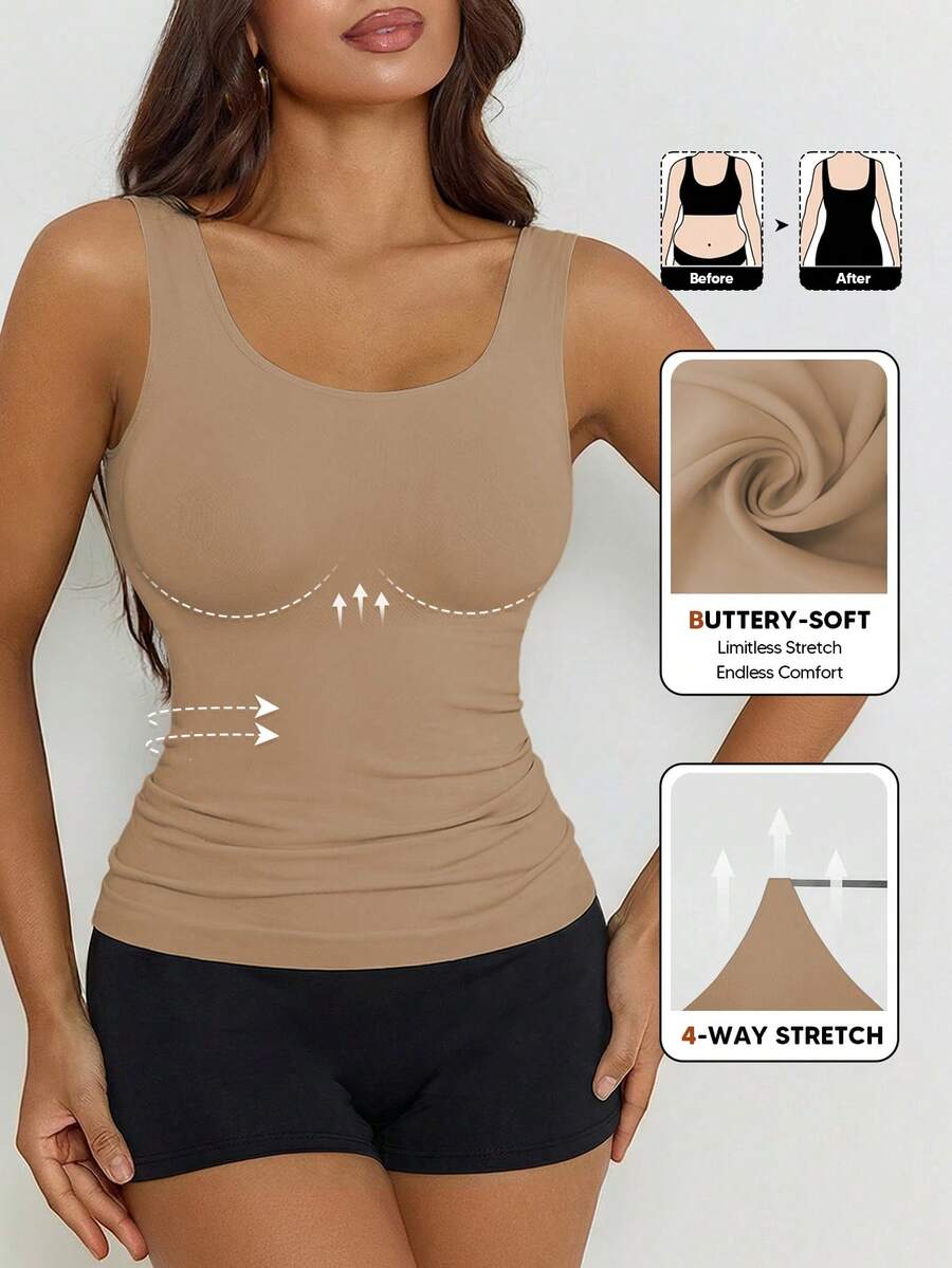 Áo camisole định hình không đường may dành cho nữ, nâng mông và thon gọn eo, thích hợp cho thể thao và tập luyện mùa hè. - Lạc đà - Xem 1