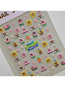 SpongeBob SquarePants 1 pieza Pegatina de uñas cuadrada de dibujos animados, pegatina de uñas 3D de anime DIY, decoración artística, pegatina autoadhesiva impermeable, regalo de uñas, regalo del Día de San Valentín, regalo de vuelta a la escuela, pegatina, recuerdos de fiesta, regalo de cumpleaños - Multicolor - Ver 2
