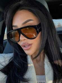 1pc Oversized Fashion Wide Frame Street Style Fashion Glasses, Casual And Versatile Y2KFest Music Fest - Brown - View 6
