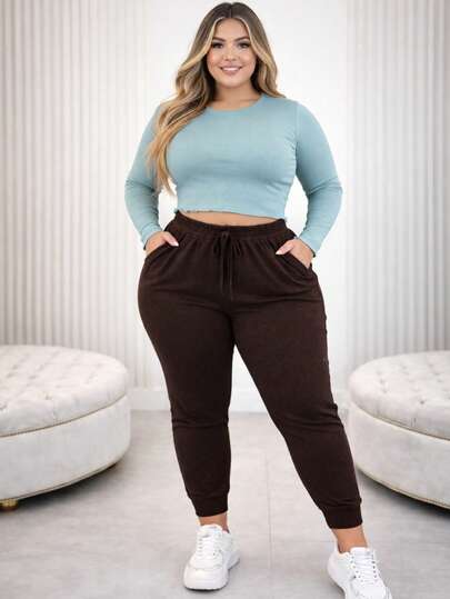Calça Jogger Lanzinha Plus Size Macio Confortável Cintura Alta  Calça frio Inverno Verão