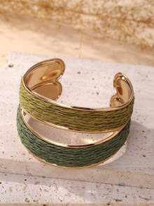 1件手工波西米亚风双色开口手镯，精致有质感，适合旅行、度假、派对、下午茶、音乐节和日常佩戴。 - 綠色 - 查看 4