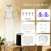 PrettyCare 24 Pack, 10 Ml Essential Oil Roller Bottles With Stainless Steel Roller Ball - Refillable Leak-Proof Empty Thick Clear Glass Roll On Bottles With Black Caps For Travel, Perfume - MàuF - Xem 2