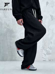 Men's Wide Leg Straight 3D Wavy Texture Minimalist Casual Pants - Black - View 4