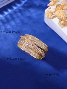 18K镀金不对称多层钻石戒指，奢华时尚，百搭日常佩戴，女士之选。 - 白色鋯石 - 查看 4