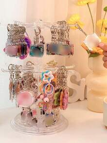 1pc Rotatable Double-Layer Transparent Key Chain Display Stand, Rotating Video Bead Bracelet Jewelry Holder, Figurine Hanging Organizer - Clear - View 3