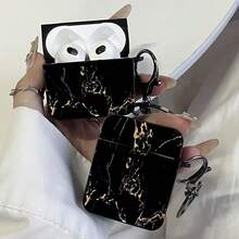 高端黑金裂纹图案手机壳，带金属指环支架，兼容 1/2/3/Pro/4 - 黑色 - 查看 4