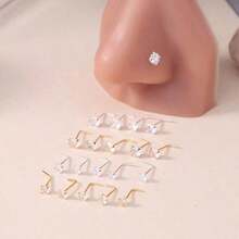 Bộ 5 chiếc khuyên mũi đính đá Cubic Zirconia trắng cao cấp 3MM 4MM, hình chữ L, trang sức xỏ mũi tối giản dành cho nam và nữ. - 5 lỗ xỏ mũi - Xem 5