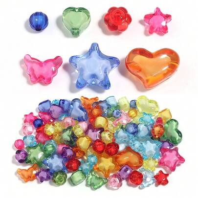 20/50 hạt/gói hạt acrylic, hạt hình trái tim và ngôi sao nhiều màu sắc dùng để làm đồ trang sức DIY, vòng tay, dây chuyền, dây đeo điện thoại, đồ chơi trẻ em.