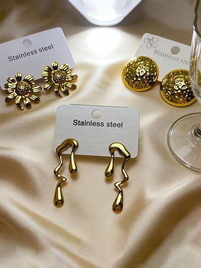 Vintage Stainless Steel Gold-Plated Earrings, Low Allergy, Suitable For Daily Wear, Best Gift For Women On Holidays