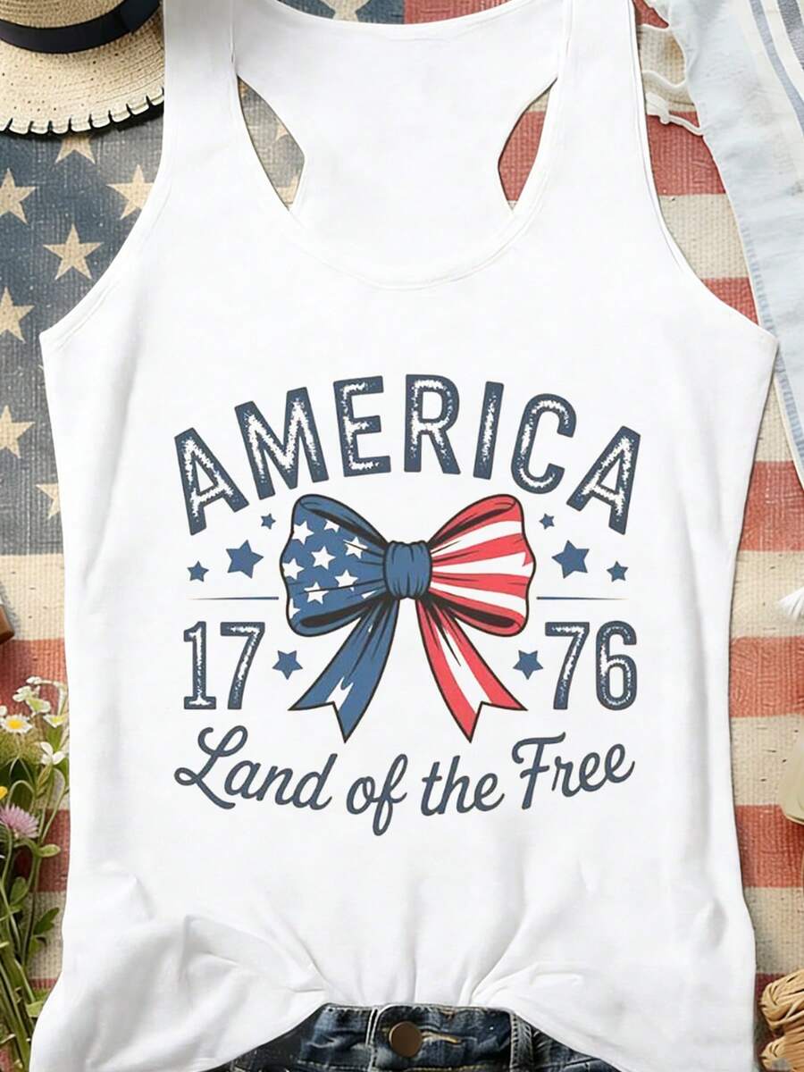ELYSIAN WEAR 180G Vest Casual American Flag Independence Day 250 Years 1776 2026 We The People Women's Tank Top Patriotic Summer Outfit For Women - 白色 - 查看 1