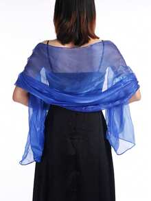 1PC Fashion Elegant Vacation Style Blue Shimmer Evening Dress Party Bridal Cloud Shoulder Suitable For Women's Daily Vacation And Evening Dress Matching 200*68cm/78*26.5in - Multicolor - View 7