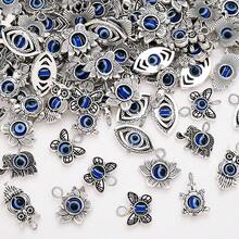 10pcs 24x11mm Blue Evil Eye Handmade Pendant, Alloy Owl Elephant Butterfly Turtle Flower Shaped Pendant, Suitable For Fashion Jewelry Making Necklace Bracelet Earring DIY Accessories - Random Style - View 4